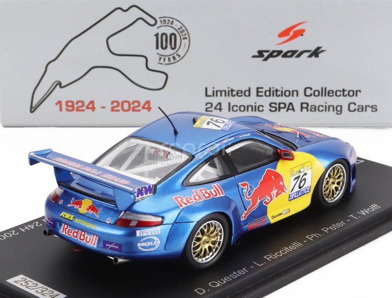 Spark-model Porsche 911 996 Gt3 R Team Rws Motorsport N 76 24h Spa 2002 Luca Riccitelli - Dieter Quester - Philipp Peter - Toto Wolff 1:43 Modrá Žlutá Červená