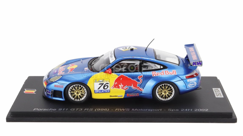 Spark-model Porsche 911 996 Gt3 R Team Rws Motorsport N 76 24h Spa 2002 Luca Riccitelli - Dieter Quester - Philipp Peter - Toto Wolff 1:43 Modrá Žlutá Červená
