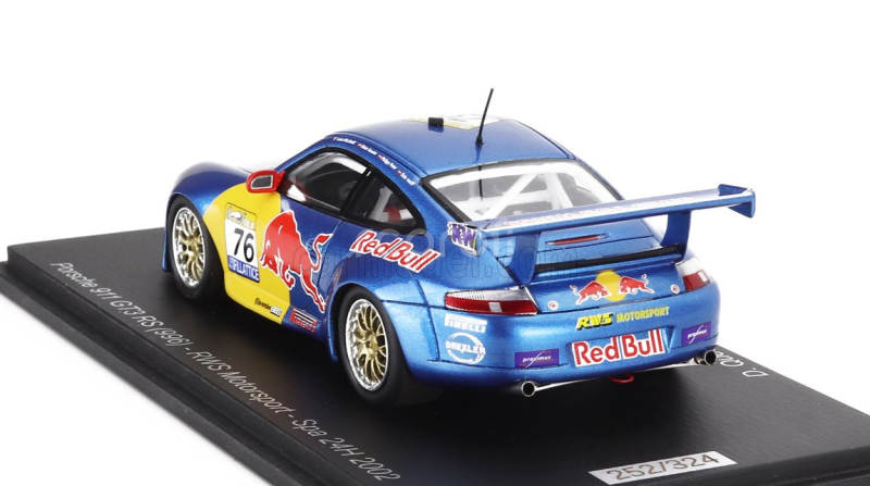 Spark-model Porsche 911 996 Gt3 R Team Rws Motorsport N 76 24h Spa 2002 Luca Riccitelli - Dieter Quester - Philipp Peter - Toto Wolff 1:43 Modrá Žlutá Červená