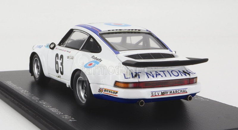 Spark-model Porsche 911 Rsr 3.0 F6 Team J.c.lagniez N 63 24h Le Mans 1974 J.c.lagniez - G.meo 1:43 Bílá