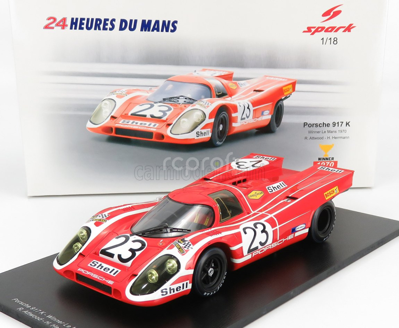 Spark-model Porsche 917k 4.9l Team Salzburg N 23 Winner 24h Le Mans 1970 Hans Herrmann - Richard Attwood 1:18 Červená Bílá
