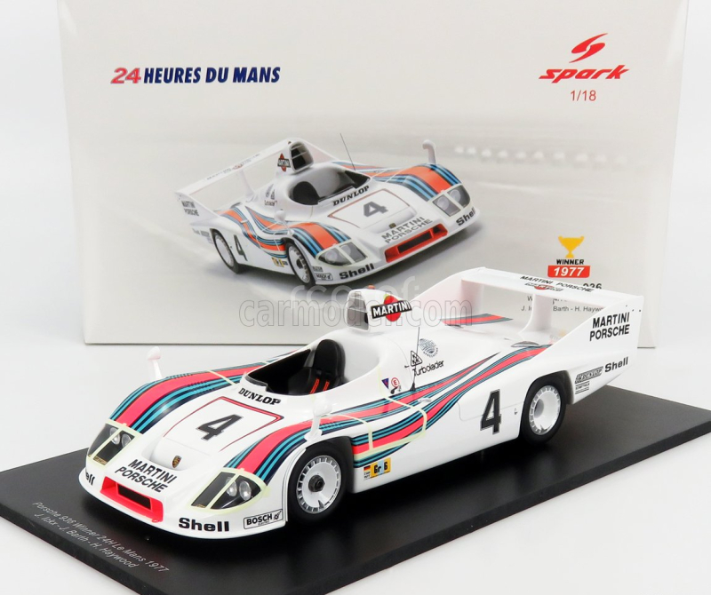 Spark-model Porsche 936/77 2.1l Twin Turbo Team Martini Racing Porsche System N 4 Winner 24h Le Mans 1977 Jacky Ickx - Hurley Hywood - Jurgen Barth 1:18 Bílá Červená Modrá
