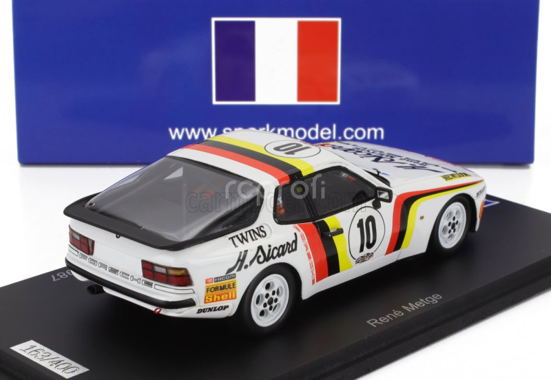 Spark-model Porsche 944 Turbo N 10 Cup Champion France 1987 Rene Metge 1:43 Bílá