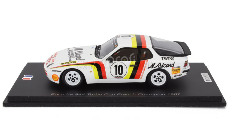 Spark-model Porsche 944 Turbo N 10 Cup Champion France 1987 Rene Metge 1:43 Bílá