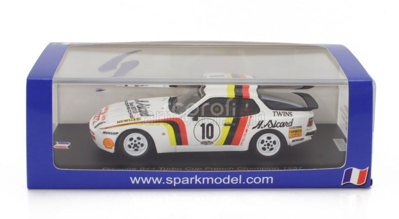 Spark-model Porsche 944 Turbo N 10 Cup Champion France 1987 Rene Metge 1:43 Bílá