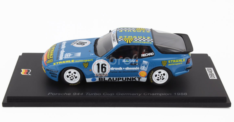 Spark-model Porsche 944 Turbo N 16 Cup Champion Germany 1988 Roland Asch 1:43 Blue