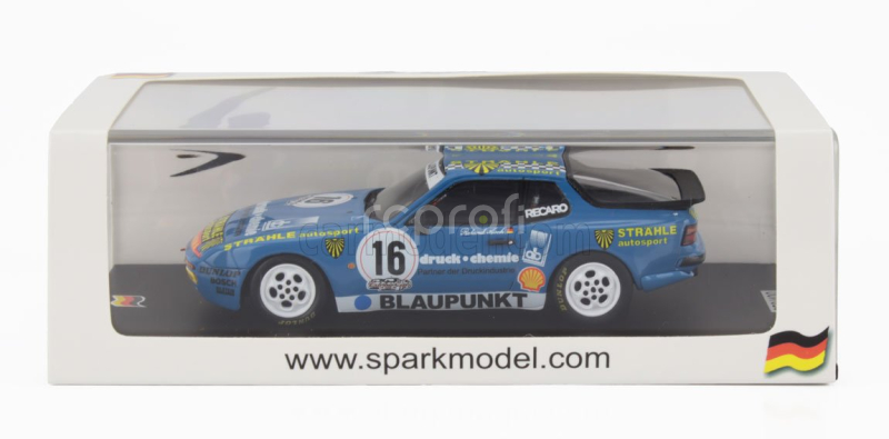 Spark-model Porsche 944 Turbo N 16 Cup Champion Germany 1988 Roland Asch 1:43 Blue