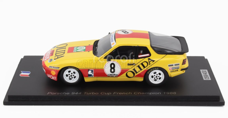 Spark-model Porsche 944 Turbo N 8 Cup Champion France 1988 Andre Bourdon 1:43 Žlutá Červená