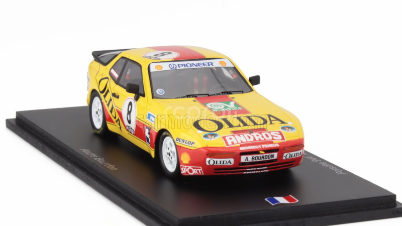 Spark-model Porsche 944 Turbo N 8 Cup Champion France 1988 Andre Bourdon 1:43 Žlutá Červená