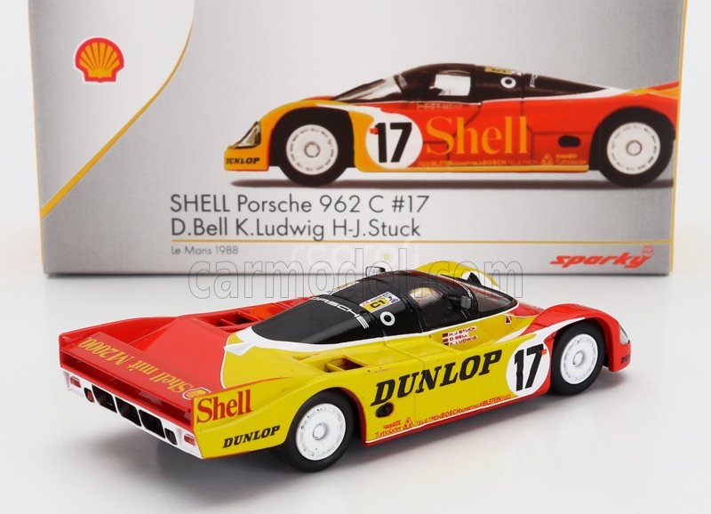 Spark-model Porsche 962c 2.8l Team Porsche Ag N 17 2nd 24h Le Mans 1988 Klaus Ludwing - Hans Joachim Stuck - Derek Bell 1:64 Červená Žlutá Bílá