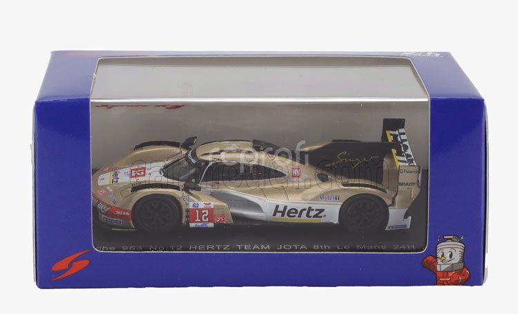 Spark-model Porsche 963 9rd 4.6l Turbo V8 Team Hertz Jota N 12 24h Le Mans 2024 Will Stevens - Norman Nato - Callum Ilott 1:64 Bílé Zlato