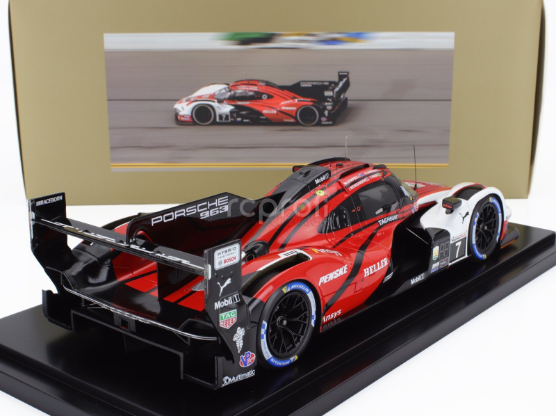 Spark-model Porsche 963 9rd 4.6l Turbo V8 Team Porsche Penske Motorsport N 7 Winner 24h Daytona 2024 Matt Campbell - Dane Cameron - Felipe Nasr - Josef Newgarden - Con Vetrina - With Showcase 1:18 Červená Bílá Černá