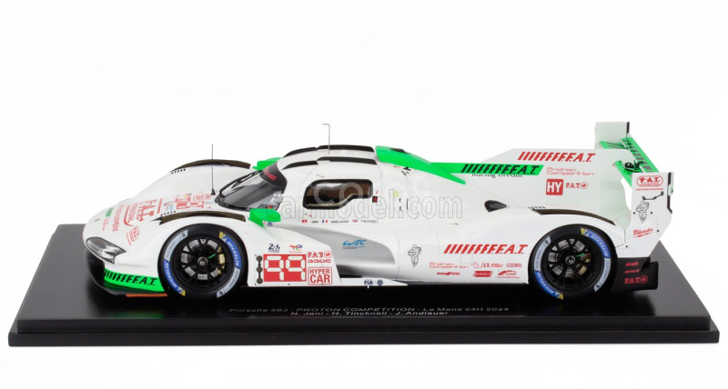 Spark-model Porsche 963 9rd 4.6l Turbo V8 Team Proton Competition N 99 24h Le Mans 2024 Neel Jani - Harry Tincknell - Julien Andlauer 1:18 Bílá Zelená