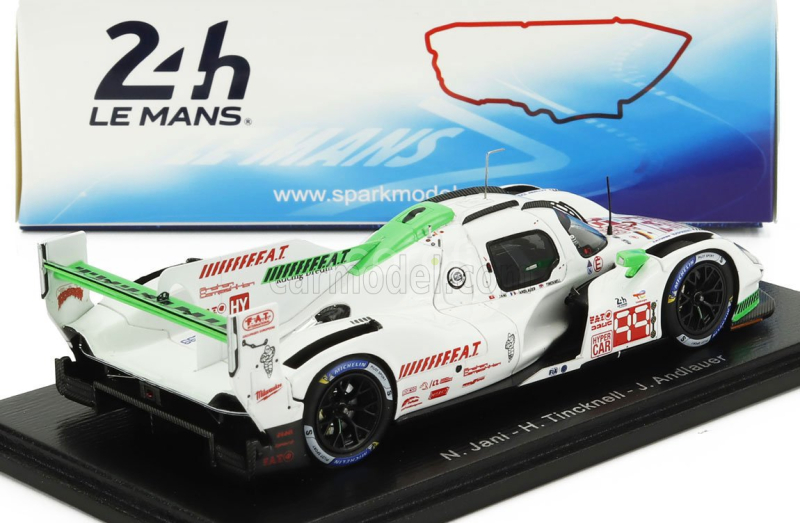 Spark-model Porsche 963 9rd 4.6l Turbo V8 Team Proton Competition N 99 24h Le Mans 2024 Neel Jani - Harry Tincknell - Julien Andlauer 1:43 Bílá Zelená