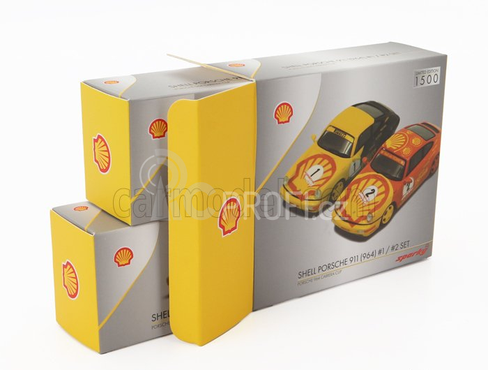 Spark-model Porsche Set 2x 911 964 N 1 Carrera Cup Shell Pirelli 1991 W.kaufmann + N 2 Carrera Cup Shell Trophy 1991 1:64 Žlutá Červená Černá