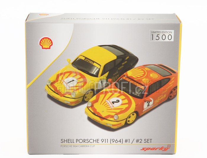 Spark-model Porsche Set 2x 911 964 N 1 Carrera Cup Shell Pirelli 1991 W.kaufmann + N 2 Carrera Cup Shell Trophy 1991 1:64 Žlutá Červená Černá