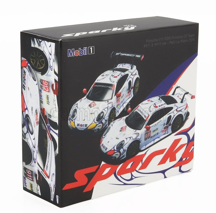 Spark-model Porsche Set 2x 911 991 Rsr Team Porsche Gt N 911 Winner Gtlm Class Petit Le Mans 2018 P.pilet - N.tandy - F.makowiecki + N 912 2nd Gtlm-class Petit Le Mans 2018 E.bamber - L.vanthoor - M.jaminet 1:64 Bílá