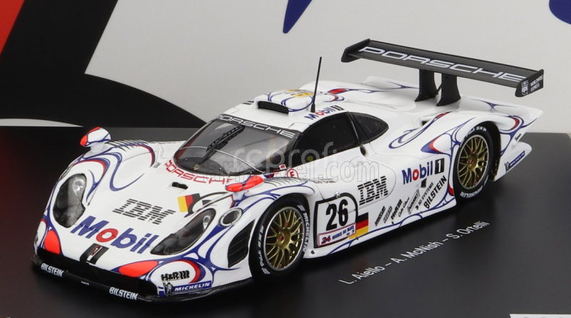 Spark-model Porsche Set 2x 911 Gt1-98 Team Porsche Ag Mobil 1 N 26 Winner 24h Le Mans 1998 A.mcnish - L.aiello - E.ortelli + N 25 2nd 24h Le Mans J.muller - U.alzen - B.wollek 1:43 Bílá Modrá Červená