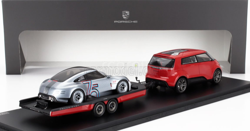 Spark-model Porsche Set 2x Vision Racing Service Van + 357 2023 - 75th Anniversary Porsche Sports Car 1948-2023 1:43 Red