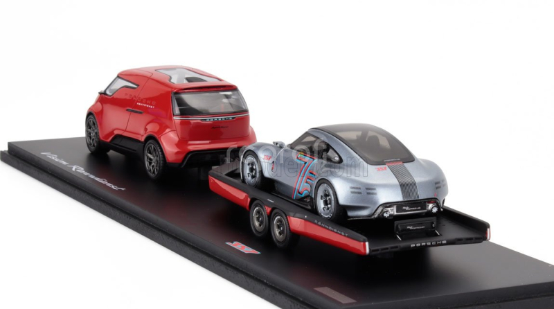 Spark-model Porsche Set 2x Vision Racing Service Van + 357 2023 - 75th Anniversary Porsche Sports Car 1948-2023 1:43 Red