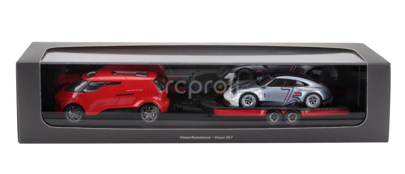 Spark-model Porsche Set 2x Vision Racing Service Van + 357 2023 - 75th Anniversary Porsche Sports Car 1948-2023 1:43 Red
