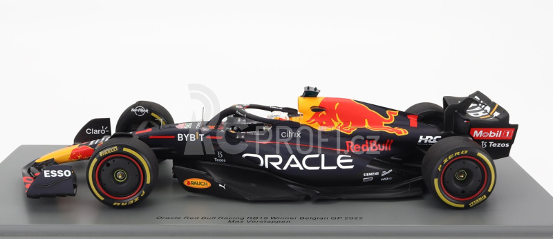 Spark-model Red bull F1  Rb18 Team Oracle Red Bull Racing N 1 Winner Belgium Gp World Champion 2022 Max Verstappen 1:18 Matná Modrá Žlutá Červená