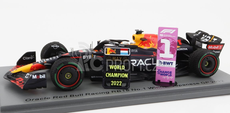 Spark-model Red bull F1  Rb18 Team Oracle Red Bull Racing N 1 Winner Japan Gp With Pit Board World Champion 2022 Max Verstappen 1:43 Matná Modrá Žlutá Červená