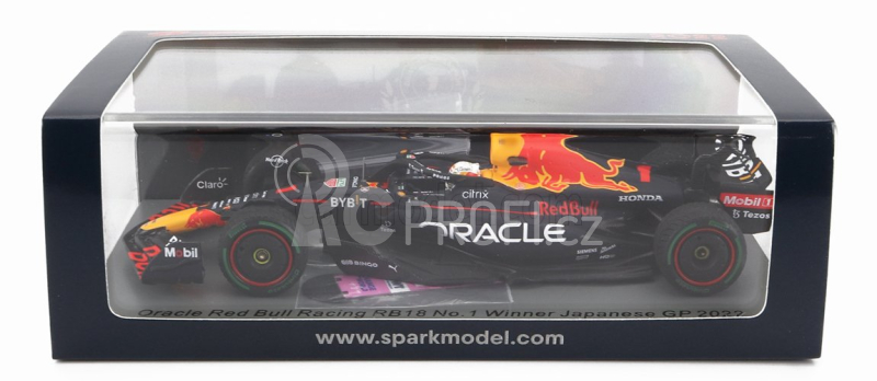 Spark-model Red bull F1  Rb18 Team Oracle Red Bull Racing N 1 Winner Japan Gp With Pit Board World Champion 2022 Max Verstappen 1:43 Matná Modrá Žlutá Červená