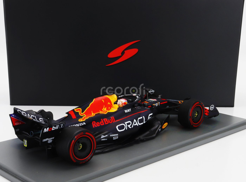 Spark-model Red bull F1  Rb19 Team Oracle Red Bull Racing N 1 World Champion (40th Career Victory) Winner Spain Gp 2023 Max Verstappen 1:18 Matt Blue