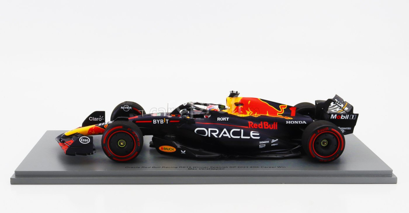 Spark-model Red bull F1  Rb19 Team Oracle Red Bull Racing N 1 World Champion (40th Career Victory) Winner Spain Gp 2023 Max Verstappen 1:18 Matt Blue