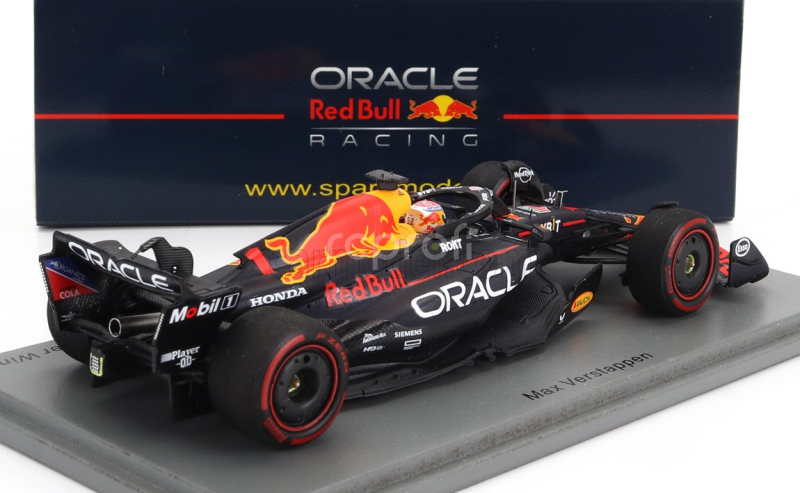 Spark-model Red bull F1  Rb19 Team Oracle Red Bull Racing N 1 World Champion (40th Career Victory) Winner Spain Gp 2023 Max Verstappen 1:43 Matt Blue