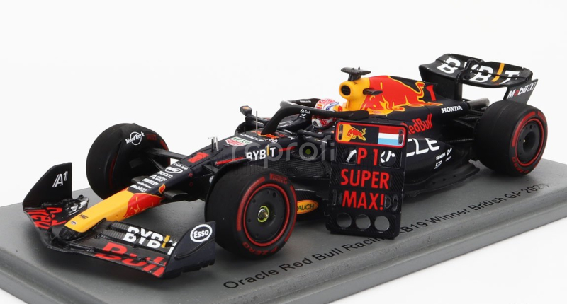 Spark-model Red bull F1  Rb19 Team Oracle Red Bull Racing N 1 World Champion Winner British Gp 2023 Max Verstappen 1:43 Matt Blue