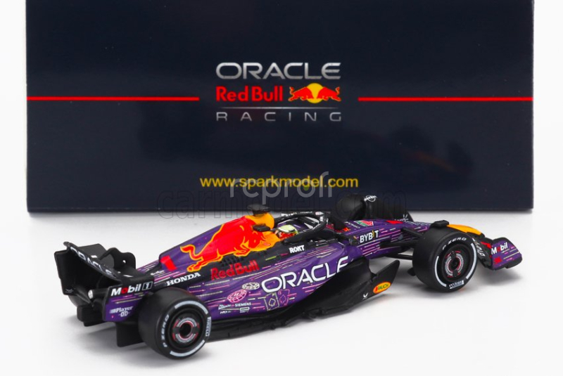 Spark-model Red bull F1  Rb19 Team Oracle Red Bull Racing N 1 World Champion Winner Las Vegas Usa Gp 2023 Max Verstappen 1:64 Fialová Žlutá Červená