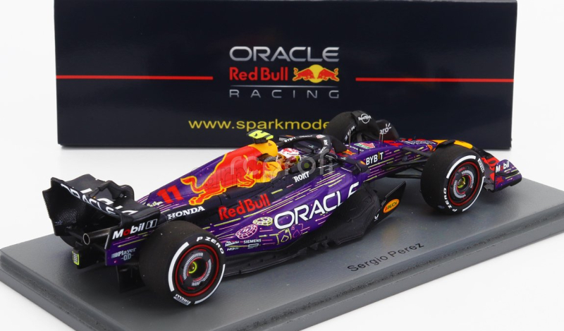 Spark-model Red bull F1  Rb19 Team Oracle Red Bull Racing N 11 3rd Las Vegas Usa Gp 2023 Sergio Perez 1:43 Fialová Žlutá Červená