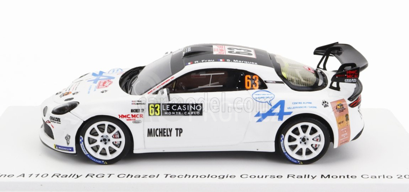 Spark-model Renault Alpine A110 Rally Rgt Team Chazel Technologie Course N 63 Rally Montecarlo 2023 R.frau - S.marquez 1:43 Bílá