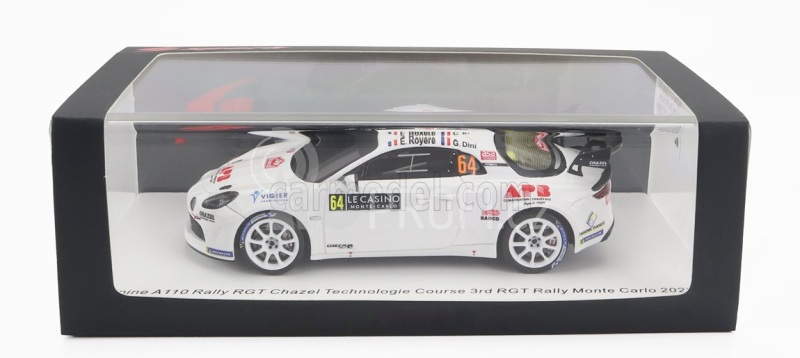 Spark-model Renault Alpine A110 Rally Rgt Team Chazel Technologie Course N 64 3rd Rgt Rally Montecarlo 2023 E.royere - G.dini 1:43 Bílá
