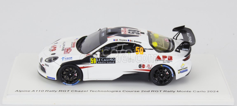 Spark-model Renault Alpine A110 Rgt Team Chazel Technologies Course N 59 2nd Rgt Rally Montecarlo 2024 Eric Royere - Alexis Grenier 1:43 Bílá Černá