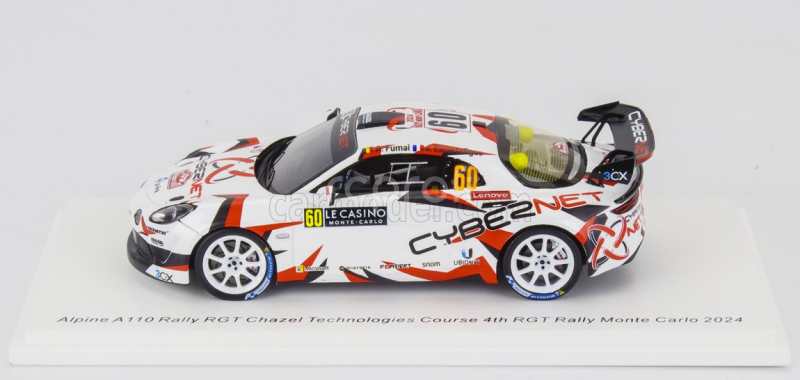 Spark-model Renault Alpine A110 Rgt Team Chazel Technologies Course N 60 4th Rgt Rally Montecarlo 2024 Armand Fumal - Jules Escartefigue 1:43 Bílá Černá