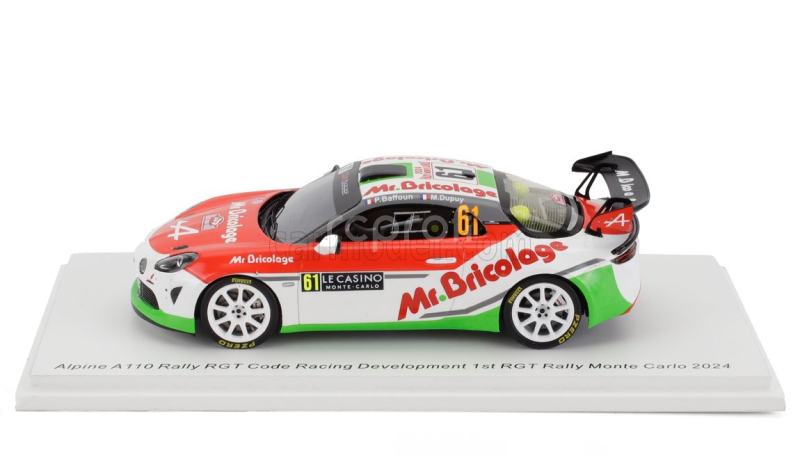 Spark-model Renault Alpine A110 Rgt Team Code Racing Development N 61 Winner Rgt Rally Montecarlo 2024 Philippe Baffoun - Margot Dupuy 1:43 Červená Bílá Zelená