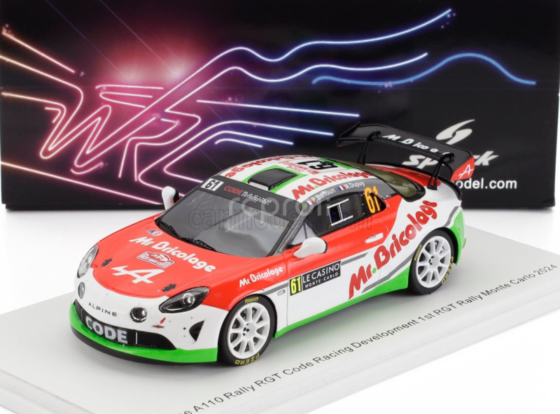 Spark-model Renault Alpine A110 Rgt Team Code Racing Development N 61 Winner Rgt Rally Montecarlo 2024 Philippe Baffoun - Margot Dupuy 1:43 Červená Bílá Zelená