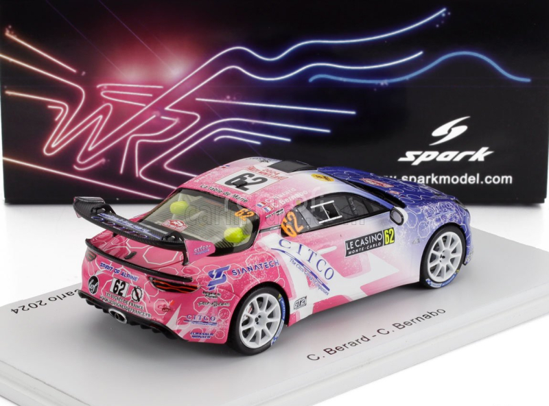Spark-model Renault Alpine A110 Rgt Team Code Racing Development N 62 Rgt Rally Montecarlo 2024 Christophe Berard - Christophe Bernabo 1:43 Modrá Bílá Růžová