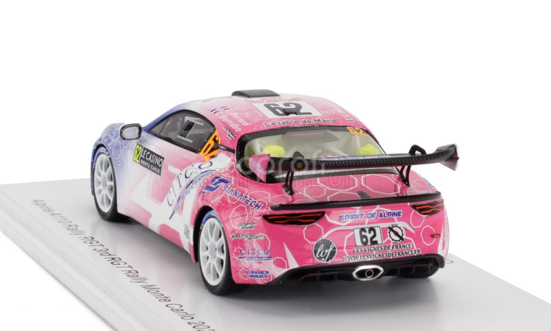 Spark-model Renault Alpine A110 Rgt Team Code Racing Development N 62 Rgt Rally Montecarlo 2024 Christophe Berard - Christophe Bernabo 1:43 Modrá Bílá Růžová