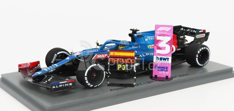 Spark-model Renault F1  A521 Renault E-tech 20b Team Alpine N 14 3rd Qatar Gp With Pit Board 2021 Fernando Alonso 1:43 Modrá Met Červená Bílá