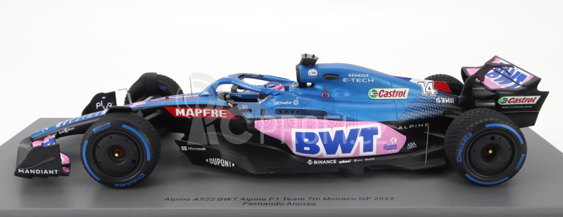 Spark-model Renault F1 A522 Team Alpine Bwt N 14 Monaco Gp 2022 Fernando Alonso - Con Vetrina - With Showcase - Special Box 1:18 Modrá Růžová