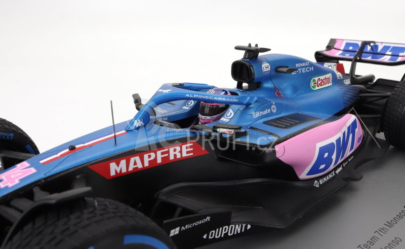 Spark-model Renault F1 A522 Team Alpine Bwt N 14 Monaco Gp 2022 Fernando Alonso - Con Vetrina - With Showcase - Special Box 1:18 Modrá Růžová