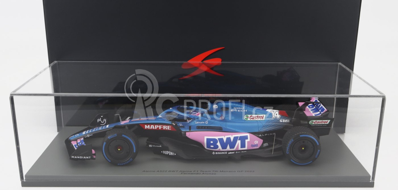 Spark-model Renault F1 A522 Team Alpine Bwt N 14 Monaco Gp 2022 Fernando Alonso - Con Vetrina - With Showcase - Special Box 1:18 Modrá Růžová
