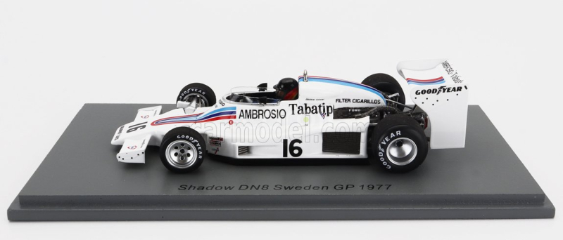 Spark-model Shadow F1  Dn8 N 16 Sweden Gp 1977 Jackie Oliver 1:43 Bílá