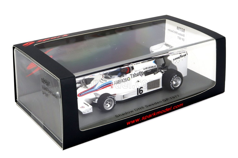 Spark-model Shadow F1  Dn8 N 16 Sweden Gp 1977 Jackie Oliver 1:43 Bílá