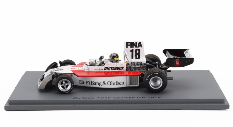 Spark-model Surtees F1  Ts16 N 18 Spanish Gp 1974 Carlos Pace 1:43 Bílá Červená Černá