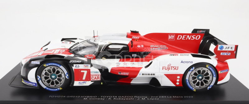 Spark-model Toyota Gr010 3.5l Turbo Hybrid V6 Team Toyota Gazoo Racing N 7 2nd 24h Le Mans 2022 M.conway - K.kobayashi - J.m.lopez - Con Vetrina - With Showcase 1:18 Bílá Červená Šedá